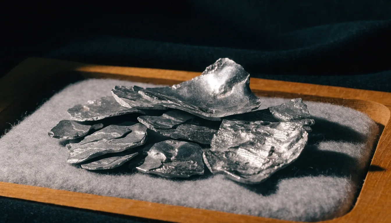 Escamas de zinc mineral sobre una almohadilla de fieltro